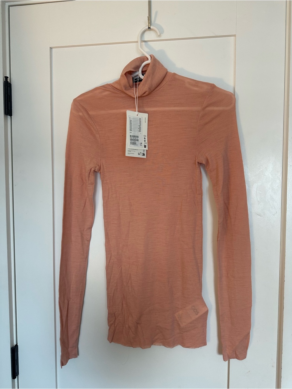 Long Sleeve 100% Wool Turtleneck Top in Dusty Peach